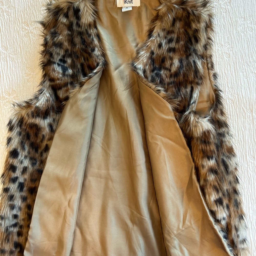 Faux Fur Vest brown tan leopard size M - Picture 6 of 10